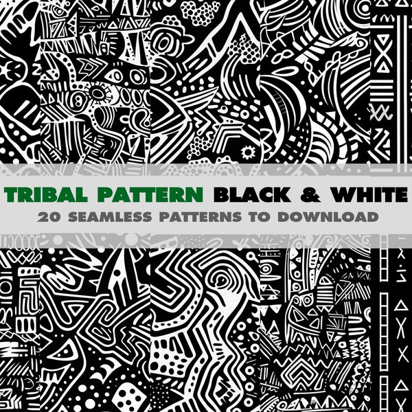 20 Seamless Tribal Print Pattern Black & White