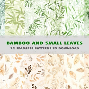 12 Seamless Pattern - Bamboo and Small Leaves Watercolor