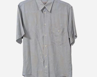 70s Pronto Uomo FirenzeIce Blue Rust Tonal Jacquard Short Sleeve Shirt Medium