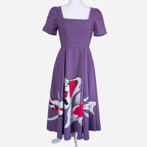 open lace back dress Plus Size] Lavender 1950s Mesh Flower Embroidered Dress main image 0