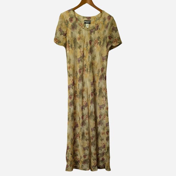 90s Michael B. Ltd. Impressionist Floral Chiffon Maxi Dress Size Petite S/M View 2