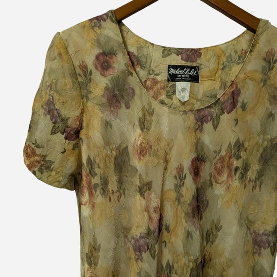 90s Michael B. Ltd. Impressionist Floral Chiffon Maxi Dress Size Petite S/M