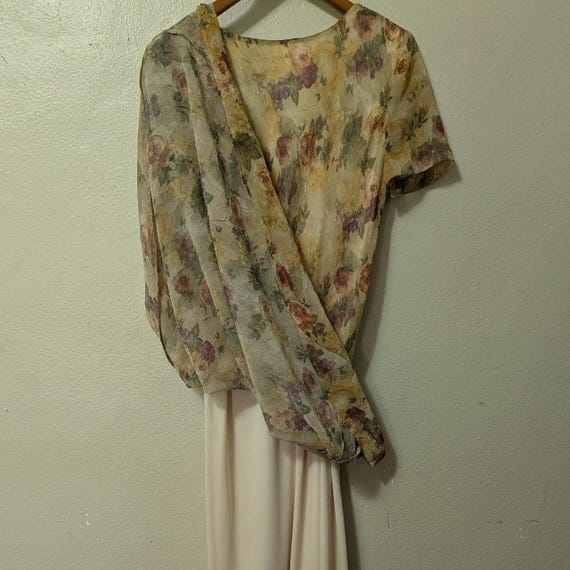 90s Michael B. Ltd. Impressionist Floral Chiffon Maxi Dress Size Petite S/M View 4