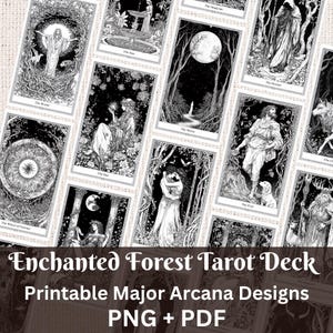 エンチャンテッド フォレスト タロット カード 印刷可能 デッキ | ダーク ファンタジー デザイン | 占い スクラップブッキング エフェメラ | ゴシック ウィッチ 美学 | オラクル