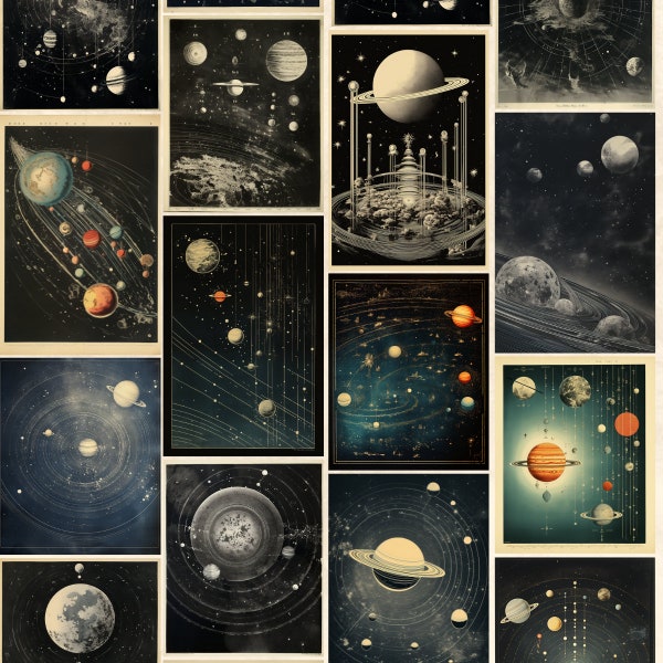 Vintage 75 images imprimables d'astronomie | Gravures astronomiques antiques de l'espace | Décoration murale en téléchargement numérique | Constellation des étoiles du système solaire