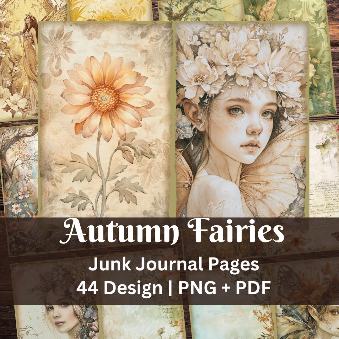 Golden Forest Fairy Junk Journal Pages Autumn Magical Fairies ...