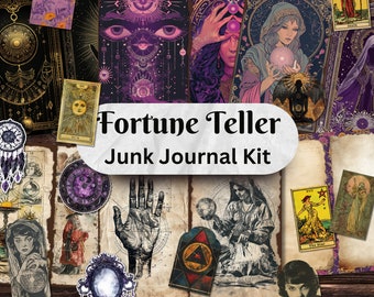 Fortune Teller Vintage Junk Journal Kits | Printable Pages and Ephemera | Victorian Antique | Mystical Witch Tarot Cards | Grimoire Arts
