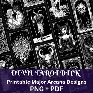 Demon Devil Printable Tarot Card Deck | Oracle Fortune Reading Digital | Scrapbook Ephemera Junk Journal Kit | Digital Cards Grimoire Witch