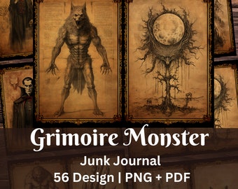 Halloween Monster Grimoire Chapter Junk Journal  | Printables Scrapbook | Book of shadows Downloadable Ephemera | Gothic Horror | Vampire |