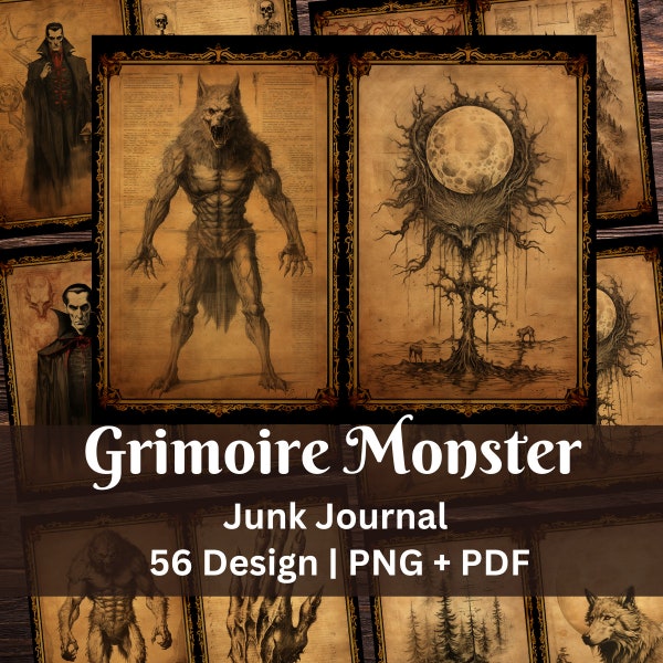 Halloween Monster Grimoire Chapter Junk Journal  | Printables Scrapbook | Book of shadows Downloadable Ephemera | Gothic Horror | Vampire |