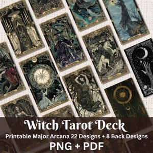 Carta de Tarô de Bruxa para Imprimir Design de Fantasia Sombria | Baralho de Cartas Digitais | Suprimentos para Leitura da Fortuna | Efêmeras de Scrapbooking | Estética Gótica
