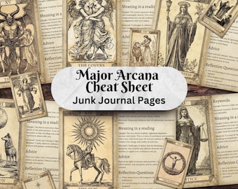 Tarot Cards Cheat Sheet Vintage Junk Journal Pages | Grimoire Pages | Scrapbook Ephemera | Printable Tarots Supply | Oracle Reading Fortune