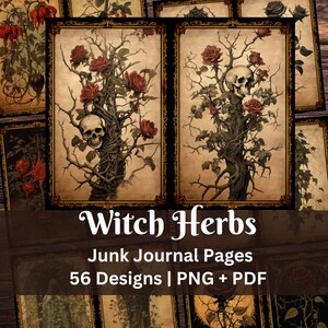 Kit de diario basura con plantas de hierbas de brujas místicas / Páginas de diario de boticario grimorio / Libro de las sombras Plantas wiccanas / Plantas de terror de Dark Academia