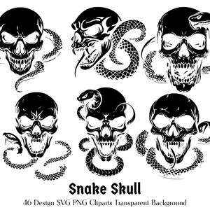Caveira com padrão de cobra SVG PNG Pack | Pacote de clipart | Desenhos de tatuagem | Design de camiseta | Arquivo de corte a laser Cricut Silhueta de esqueleto gótico
