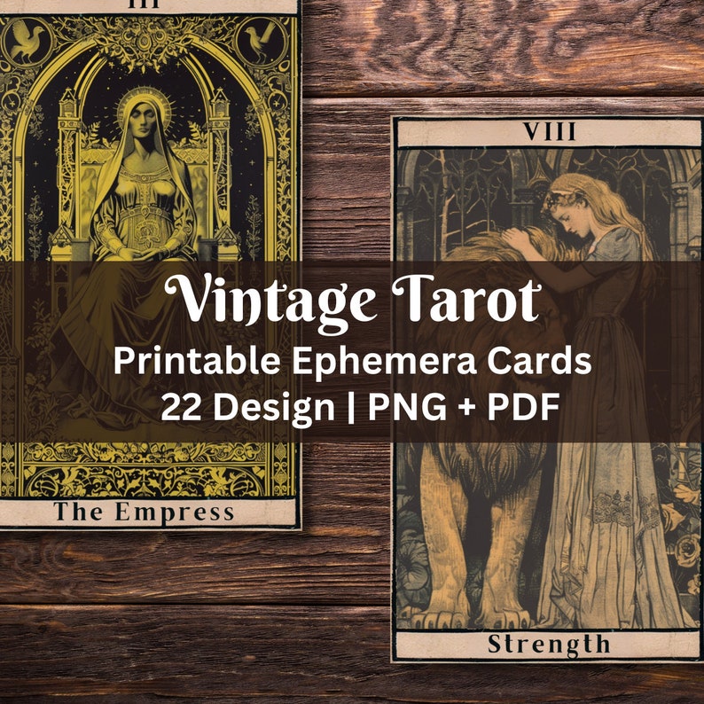 Utskrivbara tarotkort vintagedesign | Scrapbook-ephemera | Spåmansmaterial | Gotisk viktoriansk design | Skräpjournalkit | Mystisk bild 3