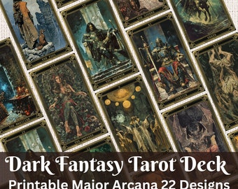 Printable Tarot Card Dark Fantasy Design | Digital Cards Deck | Fortune Reading Supply | Scrapbooking Ephemera | Gothic Aesthetic