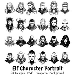 Retrato de personaje PNG imprimible de elfo Juegos de rol / Juego de mesa / Activo de juego de rol / Archivos Cricut / Mago Brujo Paladín