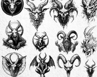 Baphomet Devil Clipart PNG Pack | Tattoo Design | Devil Prints | Black and White Transparent Background | Devil Monster Gothic Illustration