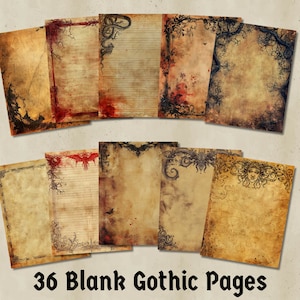 Gotische blanco dagboekpagina's | Vintage briefpapier | Grimoire-schrijfpapier | Grunge gekleurd junk Journal Kit | Donkere academische wereld | Afdrukbaar