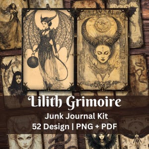 Páginas del kit de diario basura Lilith Grimoire / Álbum de recortes de brujas / Estampados góticos demoníacos / Artes digitales estéticas góticas wiccanas / PNG PDF