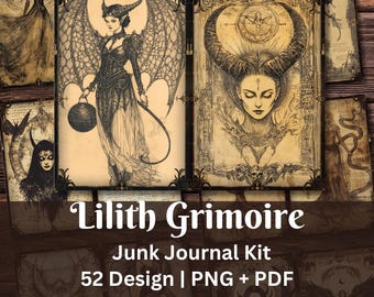 Lilith Grimoire Junk Journal Kit Pages | Witch Scrapbook Ephemera | Demonic Gothic Prints | Wiccan Gothic Aesthetic Digital Arts | PNG PDF