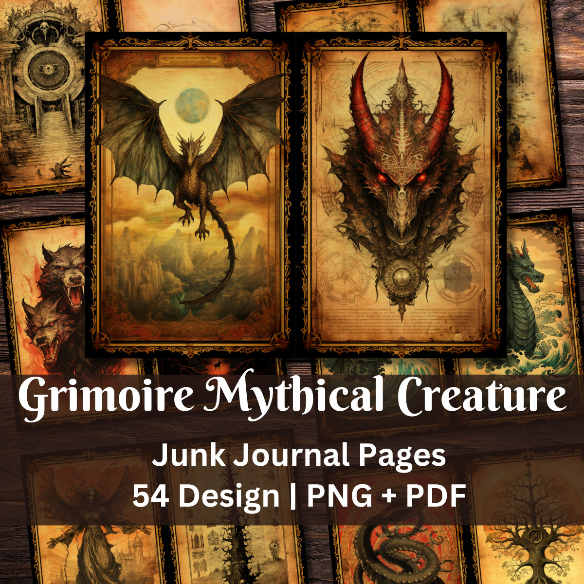 Mythical Beast Monster Grimoire Junk Journal Scrapbook Pages | Book of ...
