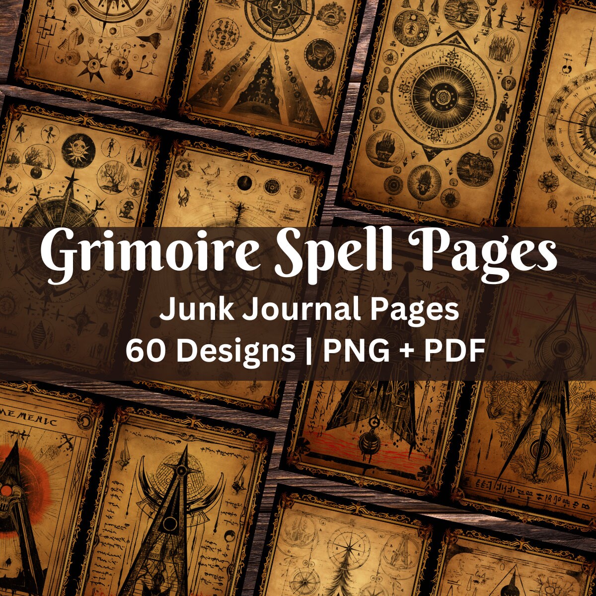 Spell Grimoire Junk Journal Pages | Alchemy Ritual Symbol | Wiccan ...