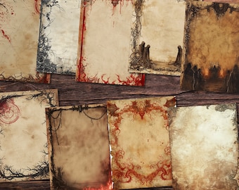 Blank Grimoire Pages | Vintage Stained Textured Printable Paper | Grunge Gothic  Bordered Papers Digital Background | Witchcraft Supplies