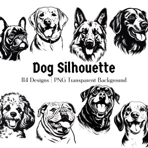 114 Perros Cabeza Silueta PNG Mega Pack / Paquete de silueta de raza de perro / Archivos de cara de perro para Cricut / Perros Retrato Archivo de corte láser / Mamá perro
