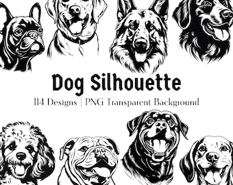 114 Dogs Head Silhouette PNG Mega Pack | Dog Breed Silhouette Bundle | Dog Face Files For Cricut  | Dogs Portrait Laser Cut File | Dog mom