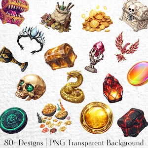 Gettone icone tesoro stampabile / Risorsa giochi di ruolo da tavolo / Icona imitatrice di baule Gioco di ruolo da tavolo / File digitali / Set clipart PNG