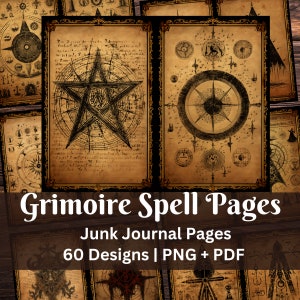 Spell Grimoire Junk Journal Pages | Alchemy Ritual Symbol | Wiccan Witch Aesthetic | Book of Shadows | Printable Scrapbook | Gothic Horror