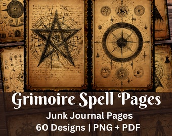 Spell Grimoire Junk Journal Pages | Alchemy Ritual Symbol | Wiccan Witch Aesthetic | Book of Shadows | Printable Scrapbook | Gothic Horror
