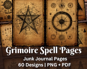 Spell Grimoire Junk Journal Pages | Alchemy Ritual Symbol | Wiccan Witch Aesthetic | Book of Shadows | Printable Scrapbook | Gothic Horror