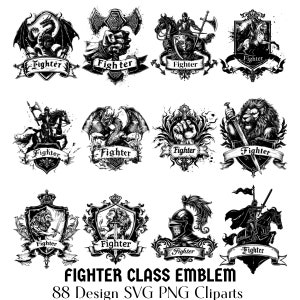 Fighter Class Clan-symbool 86 ontwerpen Mega Pack | RPG-klasse-insignes | Afdrukbaar rollenspel op tafelblad | Wapenschild Oorlogsbanner Kerker