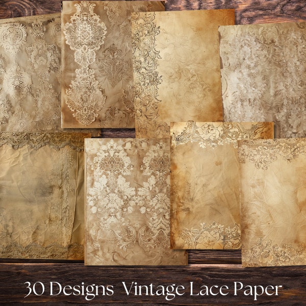 Lace Textured Paper | Vintage Document Pack | Antique Layered Paper Background | Printable Ephemera Junk Journal Pages | Stained Paper