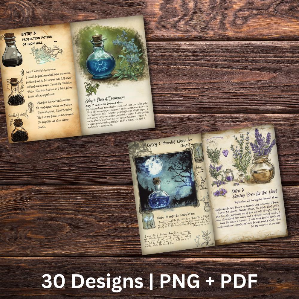Witch Potion Brew Journal Entry | Junk Journal Pages | Scrapbook ...