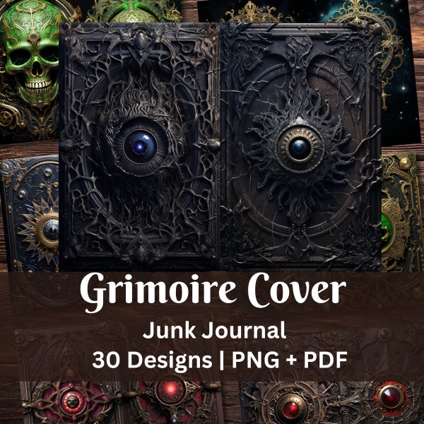 Grimoire Cover Junk Journal Kit | Printable Scrapbook | Book of shadows | Witchcraft Supplies | Downloadable Ephemera Pages | Gothic Occult