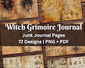 Witch Grimoire Journal Entry Junk Journal Pages | Book of Spells Ephemera | Grimoire Book of Shadows Vintage Stained Paper Digital Wiccan