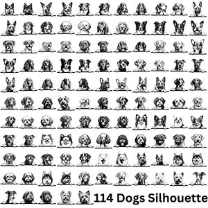 114 cães espreitando silhueta SVG PNG Mega Pack | Pacote de silhueta de raça de cachorro | Arquivos de cara de cachorro para Cricut | Arquivo de corte a laser para retrato de cães