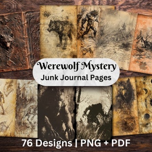 Weerwolf Mystery Junk Journal-pagina's | Journaalboeking van weerwolfjager | Horror Junk Journal Kit | Afdrukbare Ephemera-achtergronden Wolf Monster