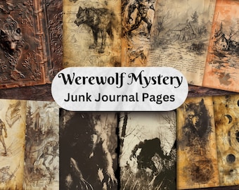 Werwolf Mystery Junk Journal Seiten | Werwolf Jäger Journal Eintrag | Horror Junk Journal Kit | Druckbare Ephemera Hintergründe Wolf-Monster