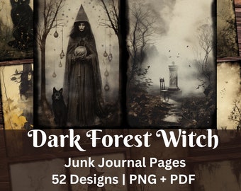Dark Forest Witch Junk Journal Pages | Dark Academia Gothic Printable Background | Witchcraft Supplies | Cottage Witch | Ephemera Witchcore