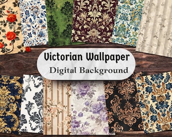 Victorian Wallpaper Digital Background | 54 Designs Antique Junk Journal Pages Printable Digital Paper Baroque Aesthetic Scrapbook Ephemera