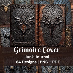 Capa de Grimório Escama de Dragão Páginas de Diário de Lixo | Livro das Sombras | Kits de Fundo de Efêmeras Impressões de Terror Gótico | Feitiço de Suprimento de Bruxaria