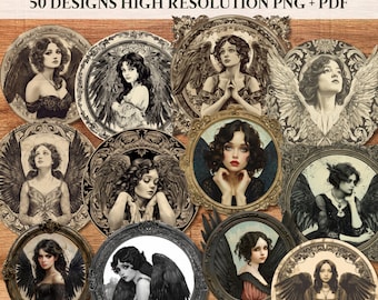 Gothic Dark Angel Junk Journal Ephemera | Gothic Fussy Cut Sticker | Junk Journal Kit | Victorian Angel | Vintage Label | Postcard | Emblem