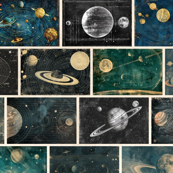 Vintage Astronomy Landscape Printable Images 3:2 | 46 Printable Space Digital Prints | Wall Decor | Antique Outer Space Poster | Sun Star