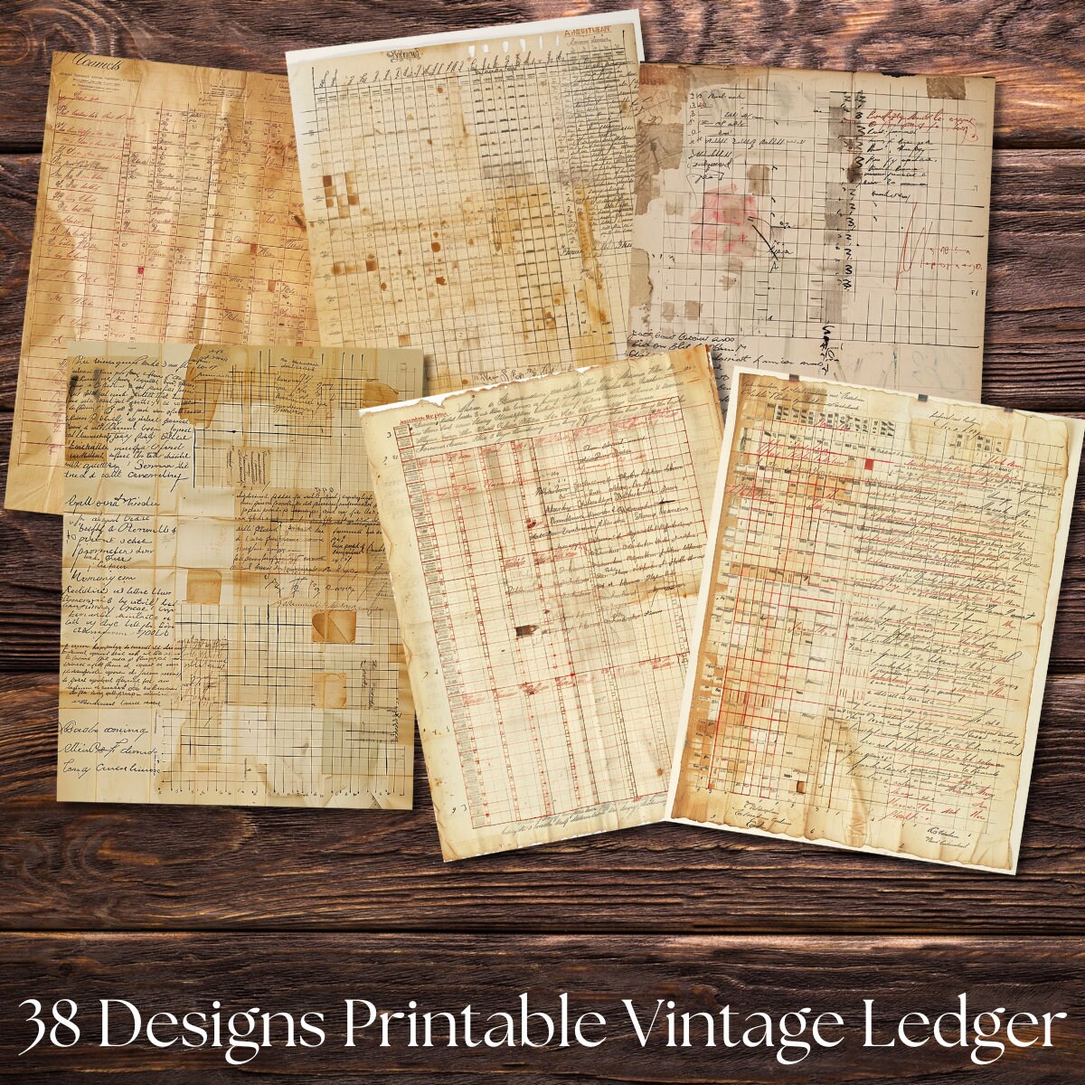 Vintage Ledger Junk Journal Pages Distressed Digital Printable ...