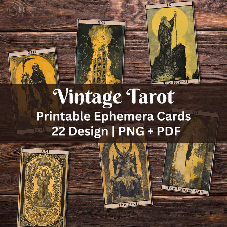 Utskrivbara tarotkort vintagedesign | Scrapbook-ephemera | Spåmansmaterial | Gotisk viktoriansk design | Skräpjournalkit | Mystisk bild 2