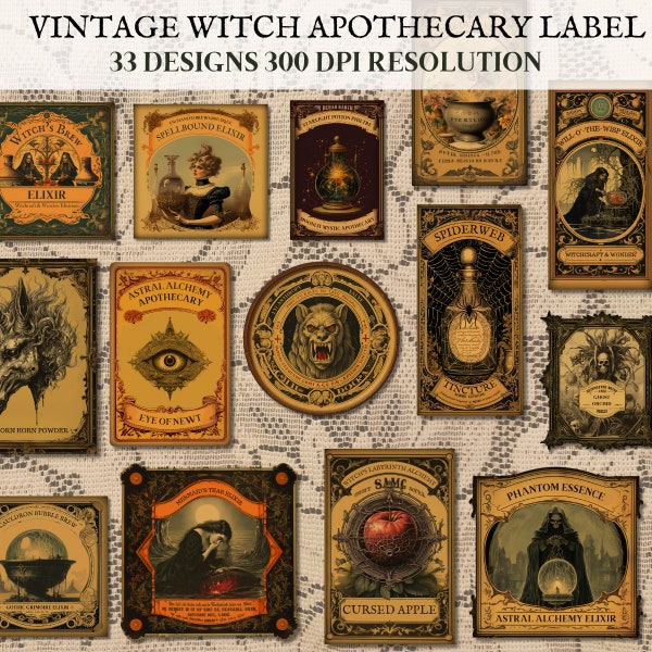 Grimoire Label Apothecary | Magic potion elixir | junk journal Book of Shadows| Gothic |  Elixir | Fussy Cut | Witch Labels | Witchcraft